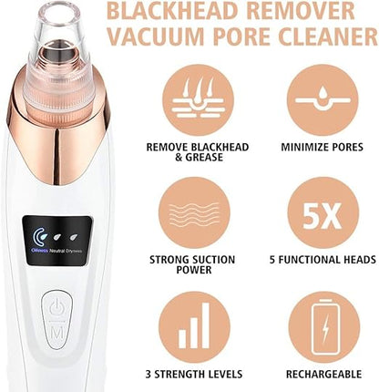 Rechargeable Blackhead Whitehead Remover Device For face Acne Pimple Pore Cleaner Vacuum Suction facial care Tool with adapter For Men & Women