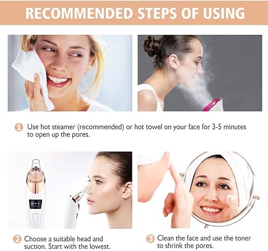 Rechargeable Blackhead Whitehead Remover Device For face Acne Pimple Pore Cleaner Vacuum Suction facial care Tool with adapter For Men & Women